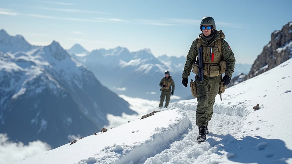 Militaires en environnement montagneux enneigé